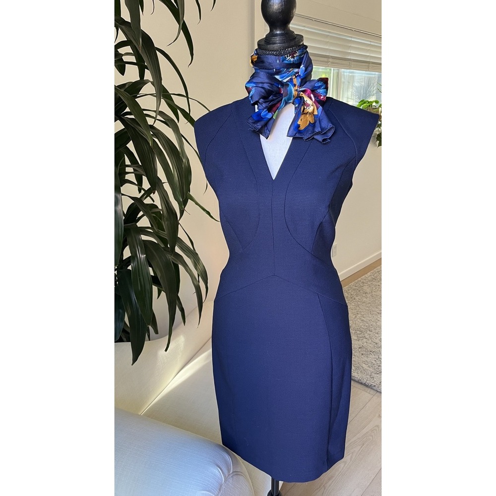 Reiss Size 2Navy Sheath Dress V-Neck Sleeveless Lined Seamed Work Career